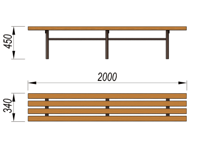 Двухметровая лавочка без спинки 2 м МАФ 1602 в Карачаево-Черкесской Республике